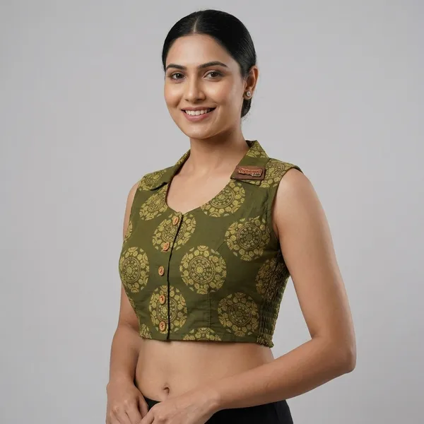 Green_Cotton_Princess_Cut_Mandala_Block_Print_Blouse_For_Women