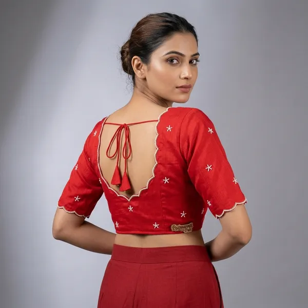 Red_Cotton_Silk_Pearl_Embroidered_Blouse_For_Women
