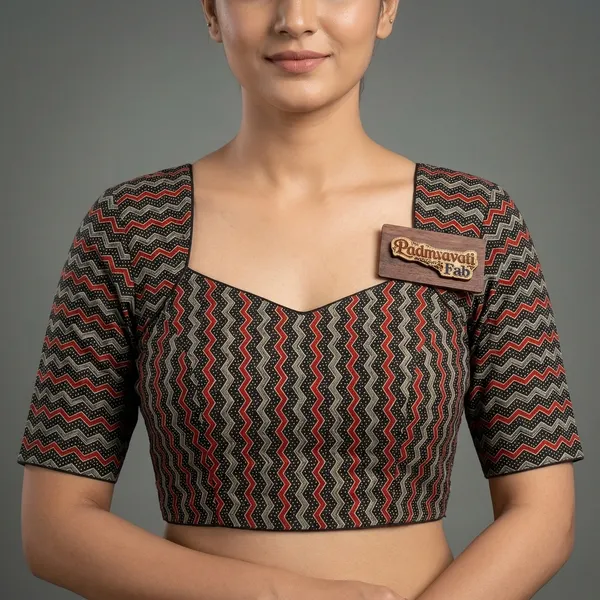 Black_Cotton_Princess_Cut_Zigzag_Print_Padded_Blouse_For_Women