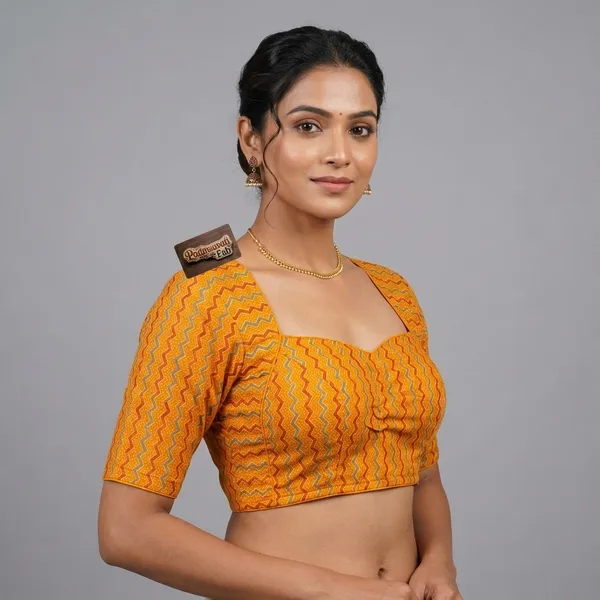 Yellow_Cotton_Princess_Cut_Zigzag_Print_Padded_Blouse_For_Women