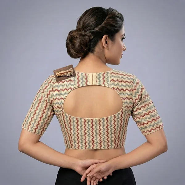 Cream_Cotton_Princess_Cut_Zigzag_Print_Padded_Blouse_For_Women