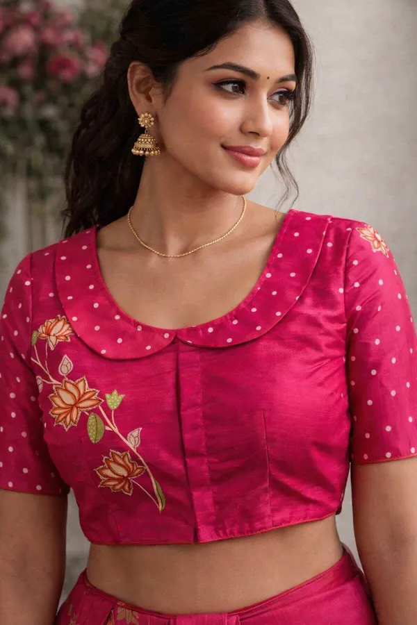 Pink_Mulberry_Silk_Aviary_Floral_Embroidered_Blouse_For_Women