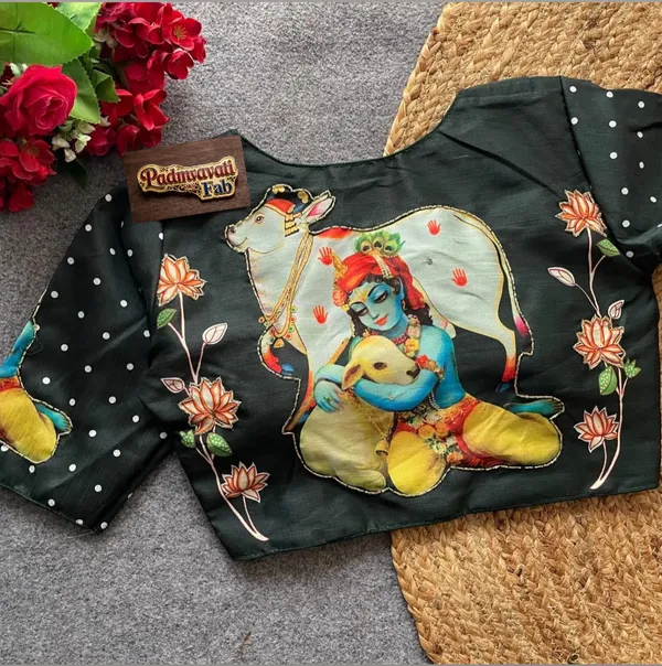 Red_Cotton_Hand-Painted_Festive_Blouse_For_Women