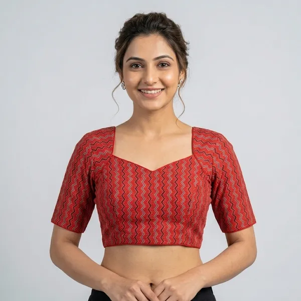 Red_Cotton_Princess_Cut_Zigzag_Print_Padded_Blouse_For_Women