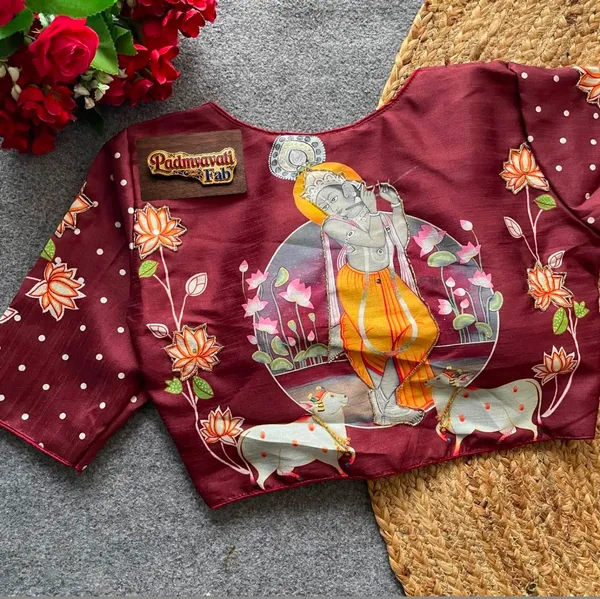 Brown_Mulberry_Silk_Aviary_Floral_Embroidered_Blouse_For_Women