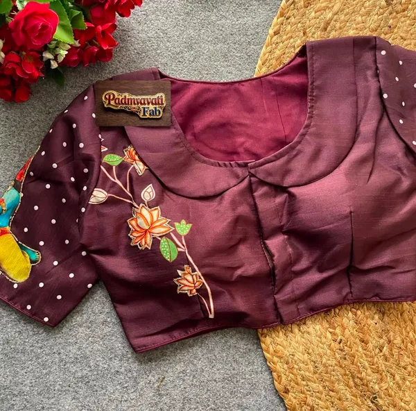 Brown_Mulberry_Silk_Aviary_Floral_Embroidered_Blouse_For_Women
