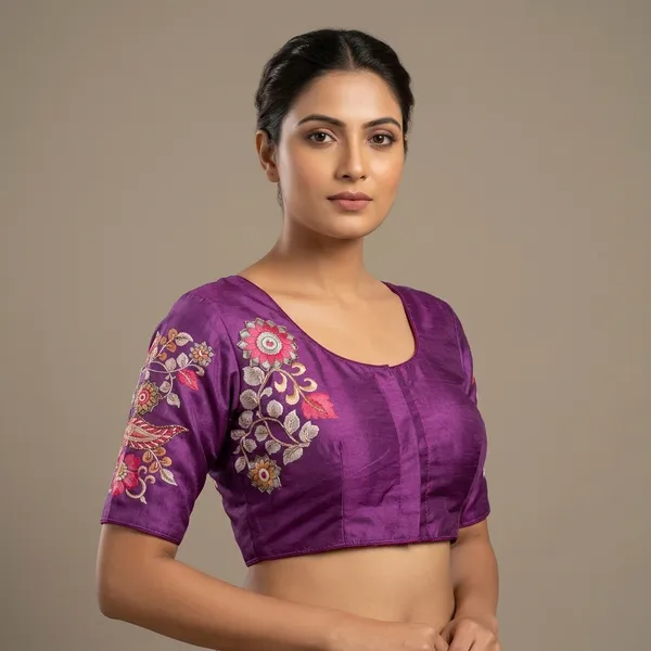 Wine_Art_Silk_Floral_Embroidered_Blouse_For_Women