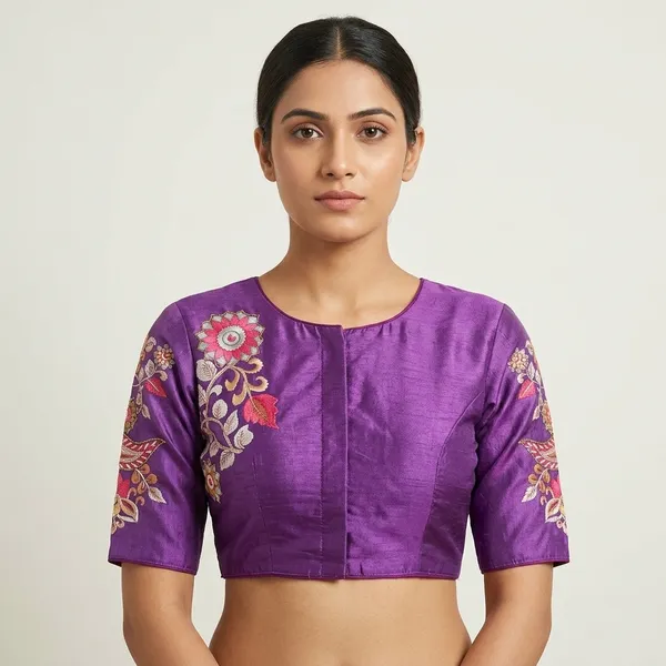 Wine_Art_Silk_Floral_Embroidered_Blouse_For_Women