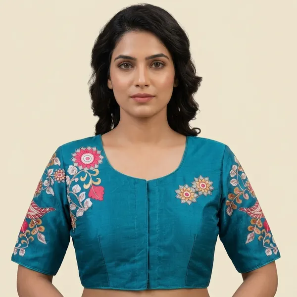 Sky_Blue_Art_Silk_Floral_Embroidered_Blouse_For_Women