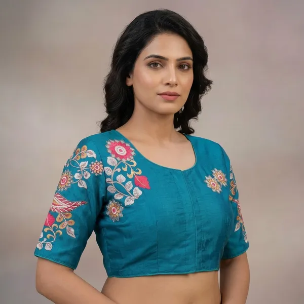 Sky_Blue_Art_Silk_Floral_Embroidered_Blouse_For_Women