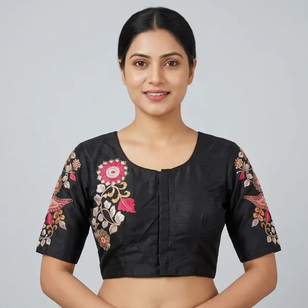 Black_Art_Silk_Floral_Embroidered_Blouse_For_Women