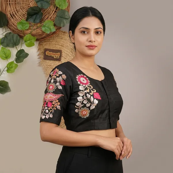 Black_Art_Silk_Floral_Embroidered_Blouse_For_Women