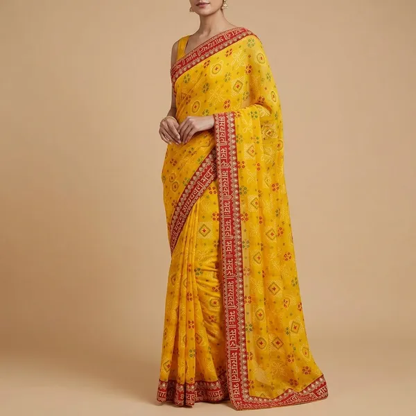 Mustard_Georgette_Bandhani_Printed_Saree_For_Women
