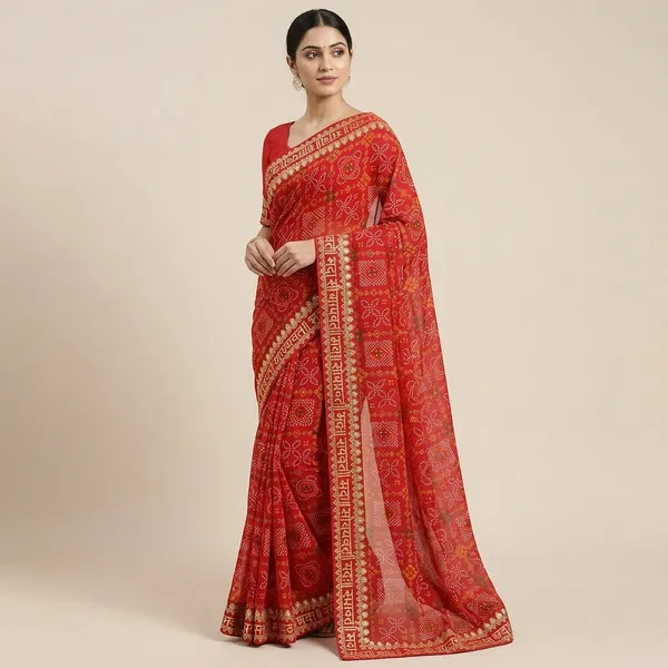 Red_Georgette_Bandhani_Printed_Saree_For_Women