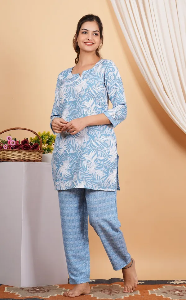 Light_Blue_Cotton_Short_Kurta_Pant_Set_For_Women