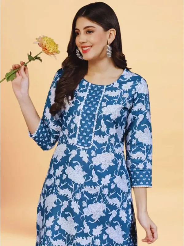 Blue_Cotton_Straight_Kurta_Pant_Set_For_Women