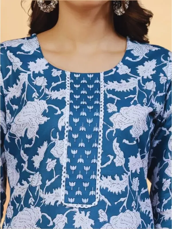 Blue_Cotton_Straight_Kurta_Pant_Set_For_Women