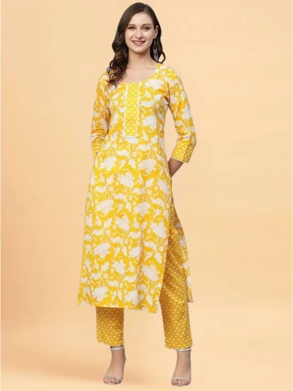 Yellow_Cotton_Straight_Kurta_Pant_Set_For_Women