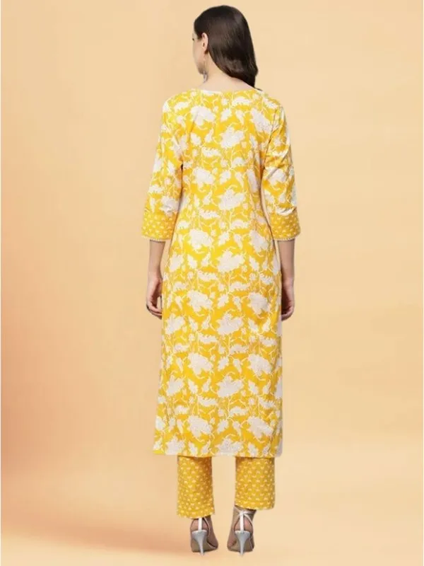Yellow_Cotton_Straight_Kurta_Pant_Set_For_Women