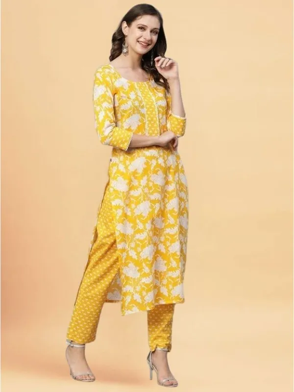 Yellow_Cotton_Straight_Kurta_Pant_Set_For_Women