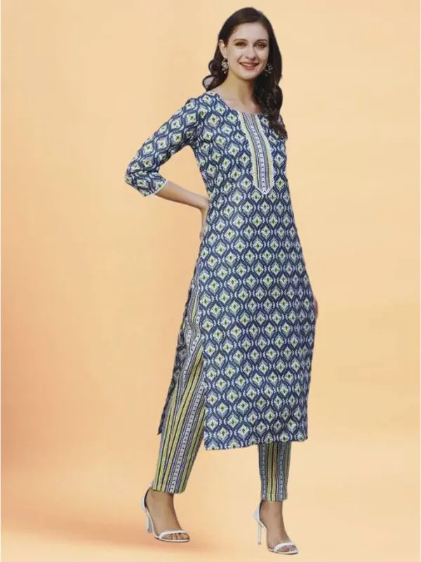 Dark_Blue_Cotton_Straight_Kurta_Churidar_Set_For_Women