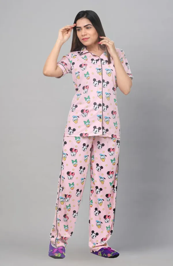Zikigo_Women_pink_Printed_Shirt_And_Pyjama_Set