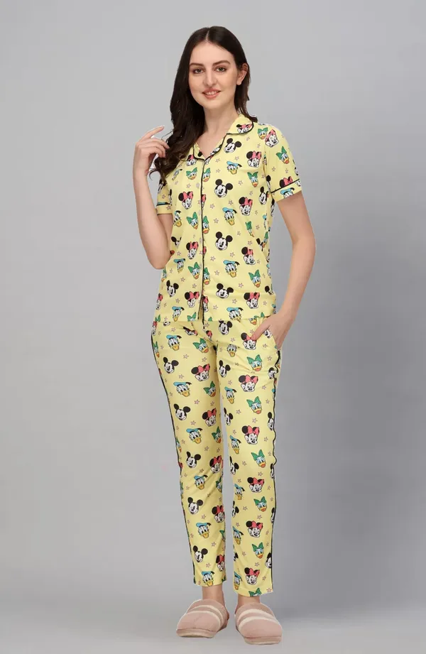 Zikigo_Women_Yellow_Printed_Shirt_And_Pyjama_Set