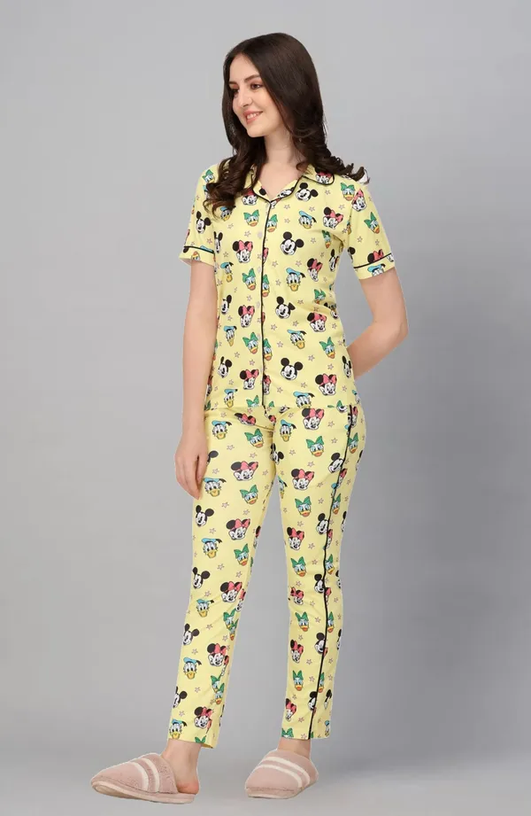 Zikigo_Women_Yellow_Printed_Shirt_And_Pyjama_Set