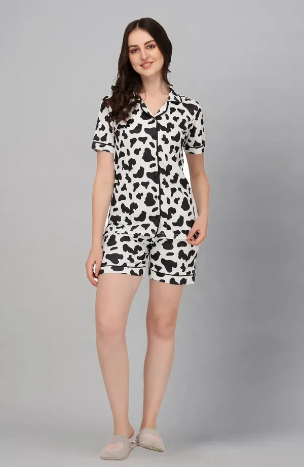 Women_White_Printed_Shirt_And_Shorts_Set