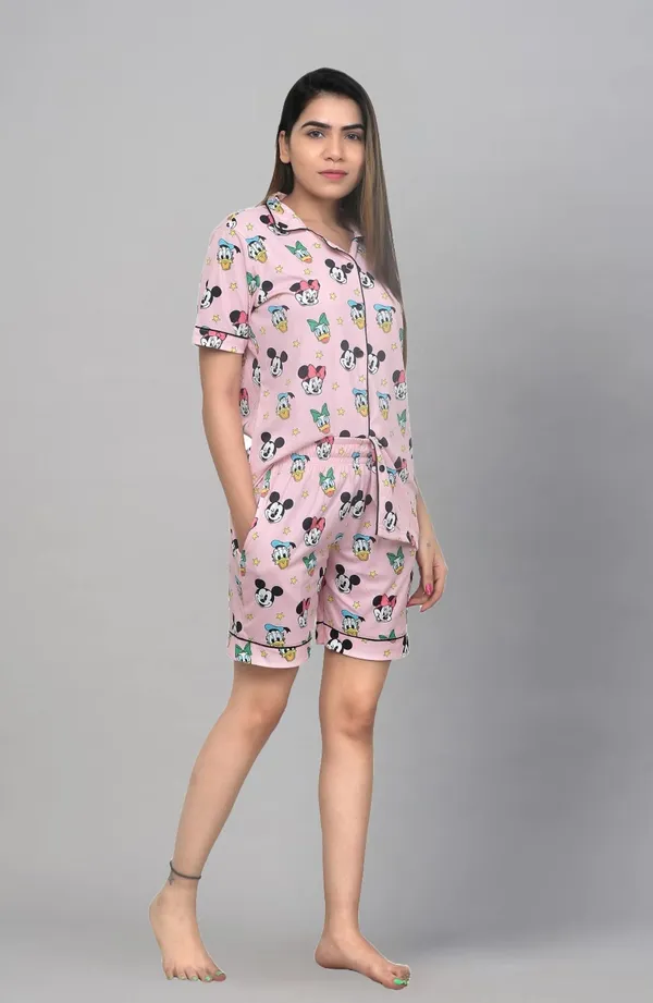 Women_Pink_Printed_Shirt_And_Shorts_Set
