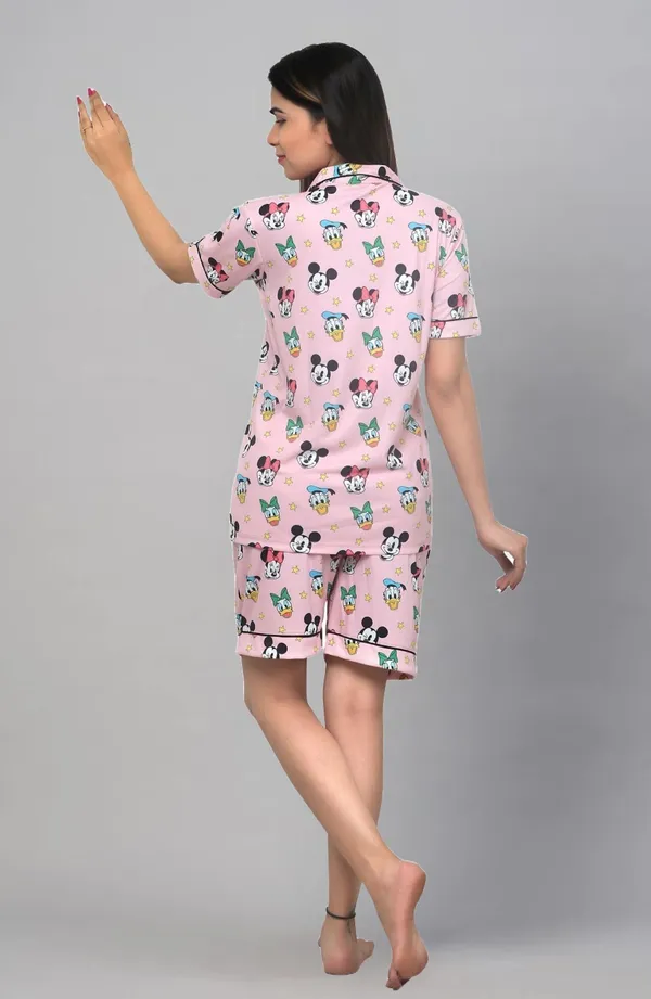 Women_Pink_Printed_Shirt_And_Shorts_Set