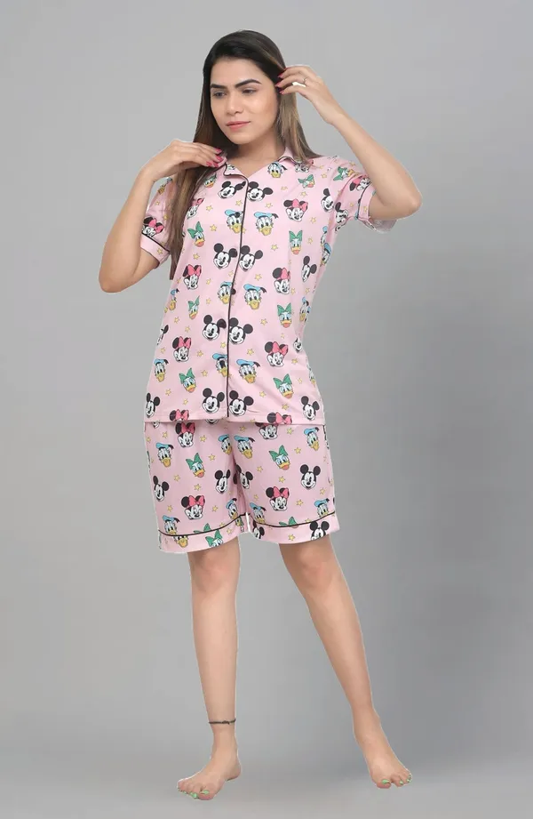 Women_Pink_Printed_Shirt_And_Shorts_Set