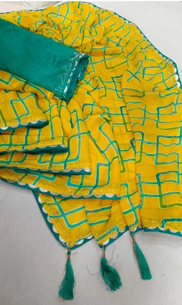 Yellow_Georgette_Bandhani_Embellished_Saree_For_Women