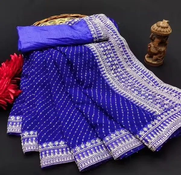 Blue_Georgette_Striped_Bollywood_Saree_For_Women
