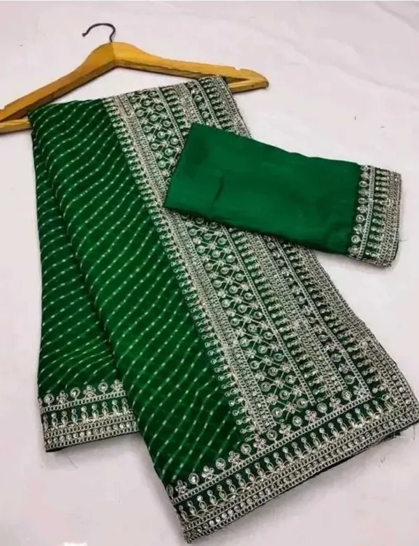 Dark_Green_Georgette_Striped_Bollywood_Saree_For_Women