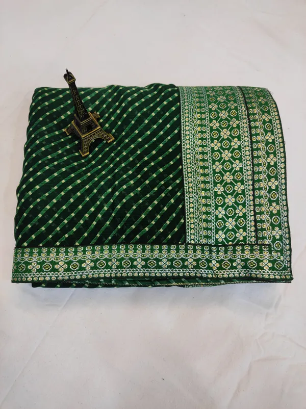 Dark_Green_Georgette_Striped_Bollywood_Saree_For_Women