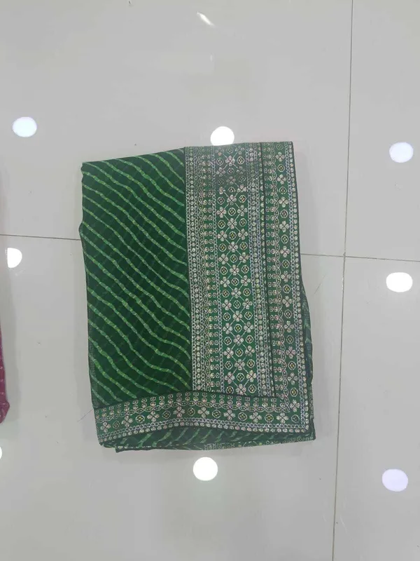 Dark_Green_Georgette_Striped_Bollywood_Saree_For_Women