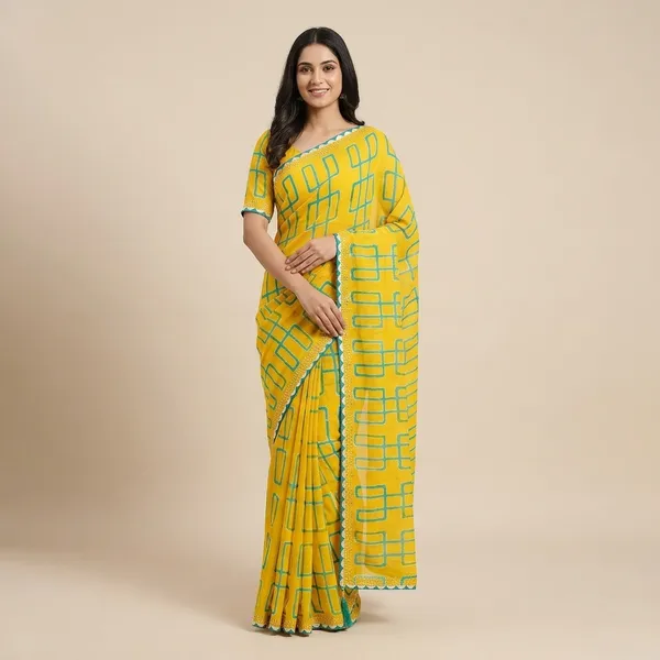 Yellow_Georgette_Bandhani_Embellished_Saree_For_Women
