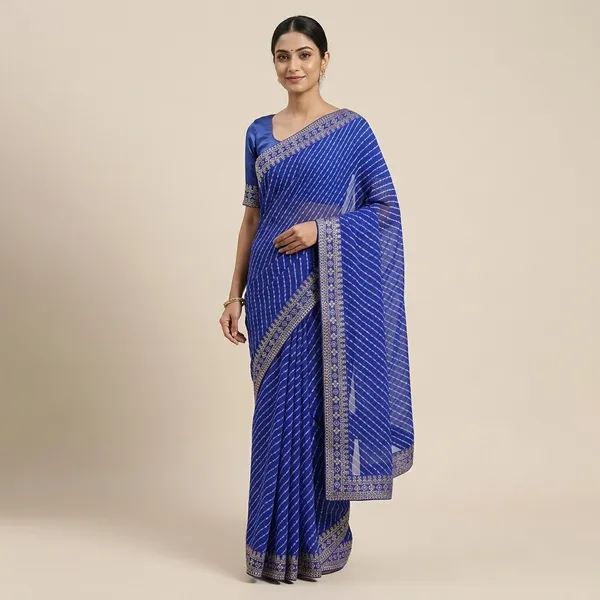 Blue_Georgette_Striped_Bollywood_Saree_For_Women