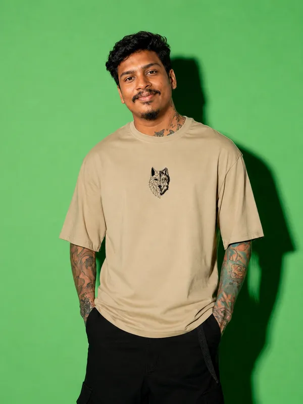 Beige_Men's_Cotton_Oversize_T_shirt