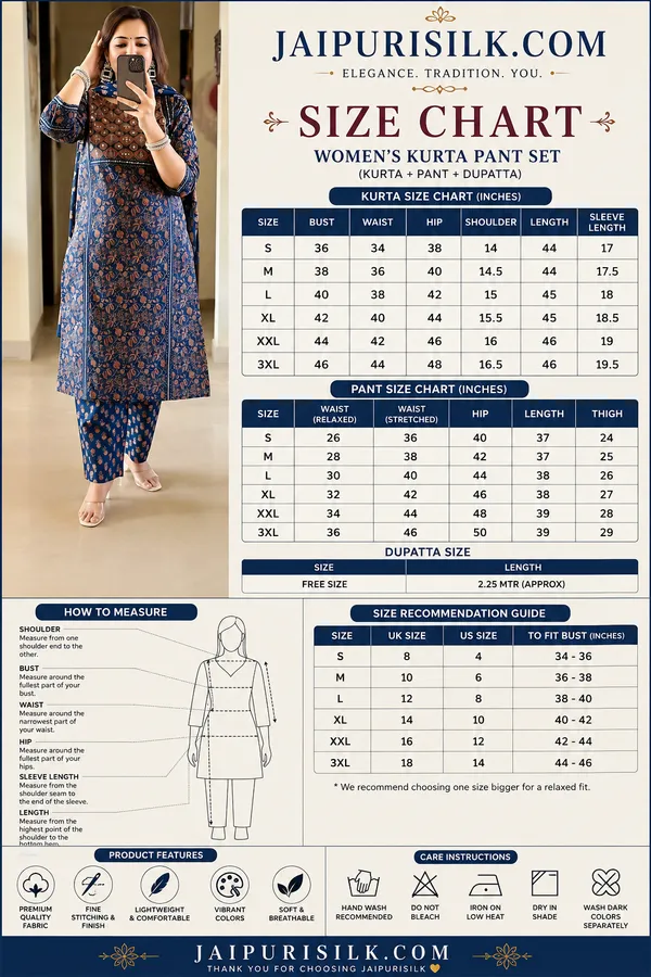 JaipuriSilk_Women’s_Navy_Blue_Printed_Kurta_Pant_Set_with_Dupatta_|_Elegant_Ethnic_Wear
