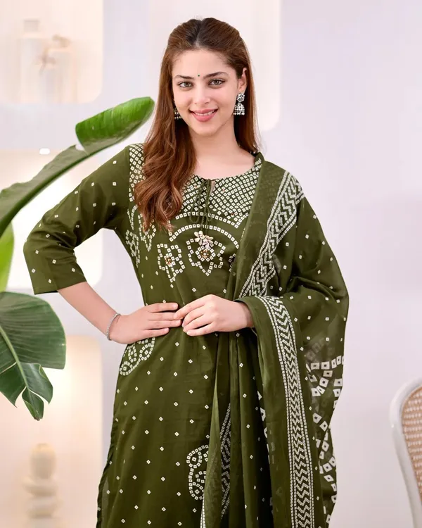 JaipuriSilk.com_Women's_Olive_Green_Bandhani_Printed_Cotton_Kurta_Pant_Set_with_Cotton_Dupatta_|_Traditional_Ethnic_Wear_|_Festive_&_Casual_Suit_Set