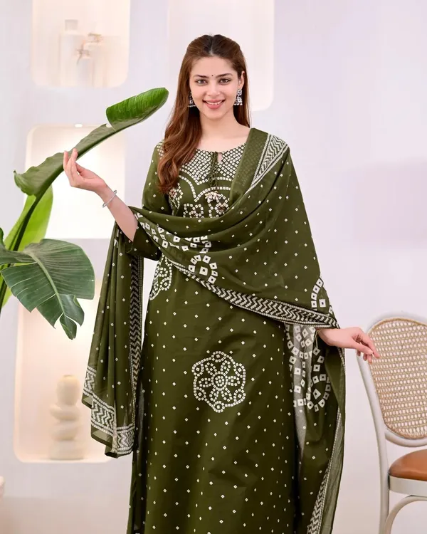 JaipuriSilk.com_Women's_Olive_Green_Bandhani_Printed_Cotton_Kurta_Pant_Set_with_Cotton_Dupatta_|_Traditional_Ethnic_Wear_|_Festive_&_Casual_Suit_Set