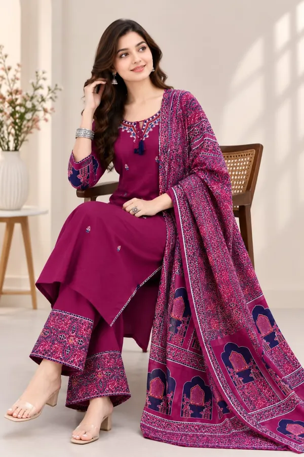 Women's_Magenta_Embroidered_Kurta_Set_with_Palazzo_&_Dupatta