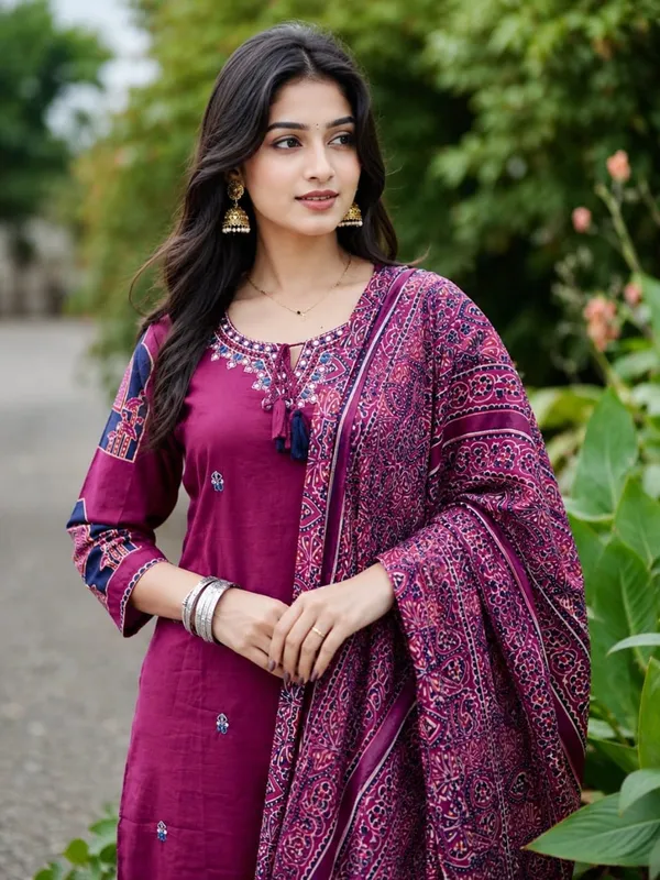 Women's_Magenta_Embroidered_Kurta_Set_with_Palazzo_&_Dupatta