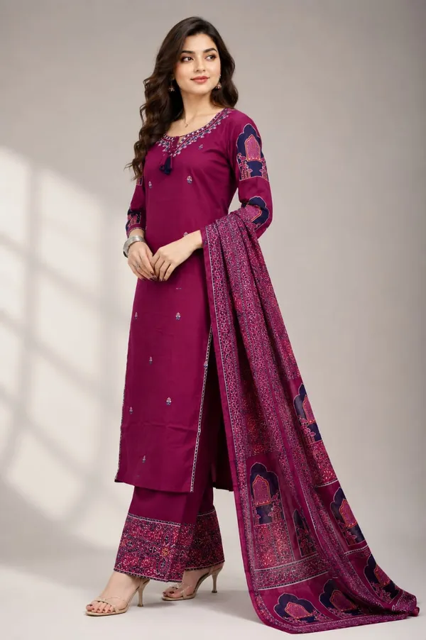 Women's_Magenta_Embroidered_Kurta_Set_with_Palazzo_&_Dupatta