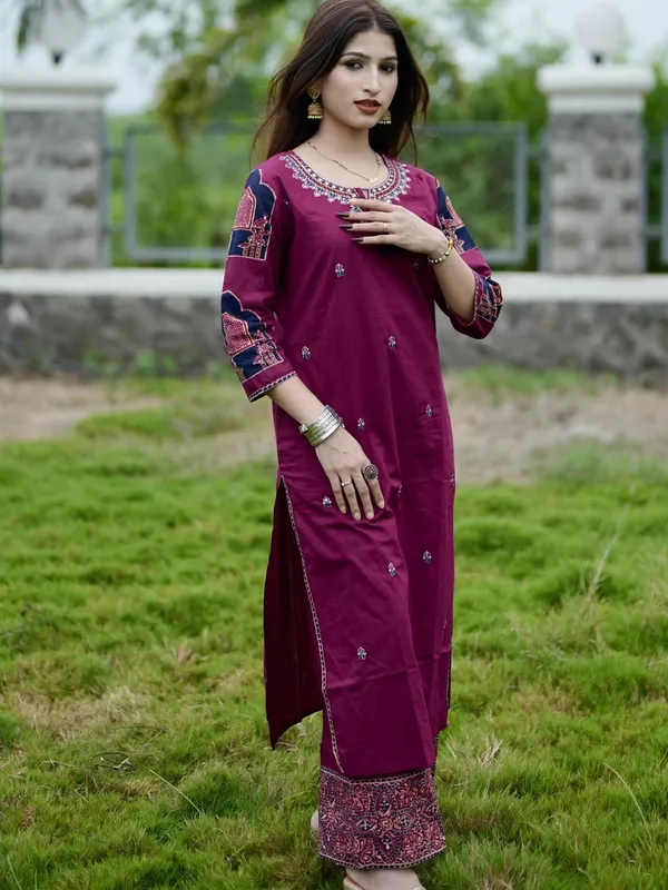 Women's_Magenta_Embroidered_Kurta_Set_with_Palazzo_&_Dupatta