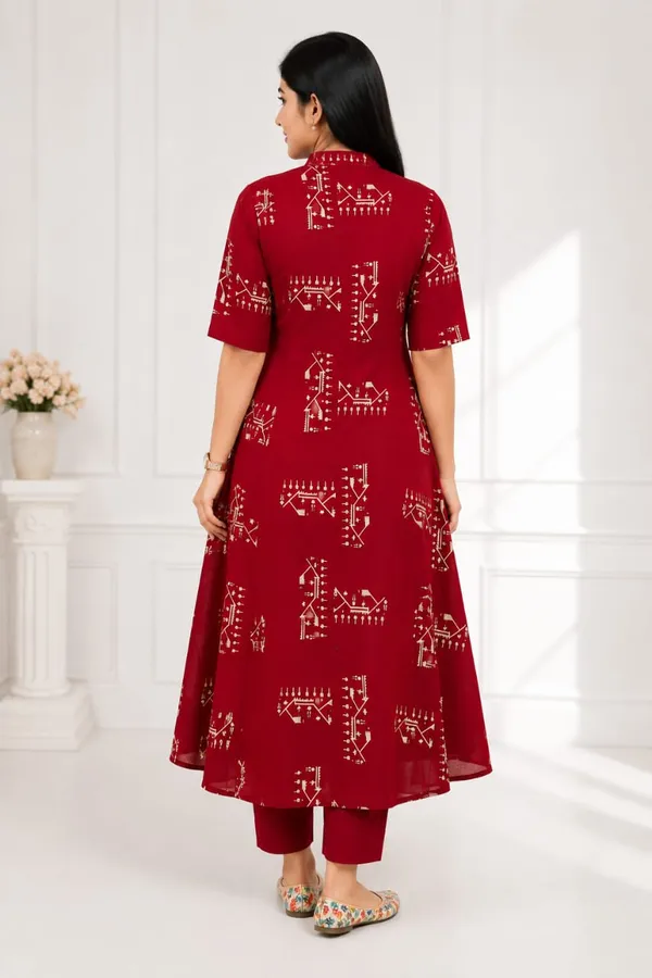 jaipuriSilk_Women’s_Maroon_Printed_A-Line_Kurta_Set_with_Straight_Pants_|_Ethnic_Wear_for_Women