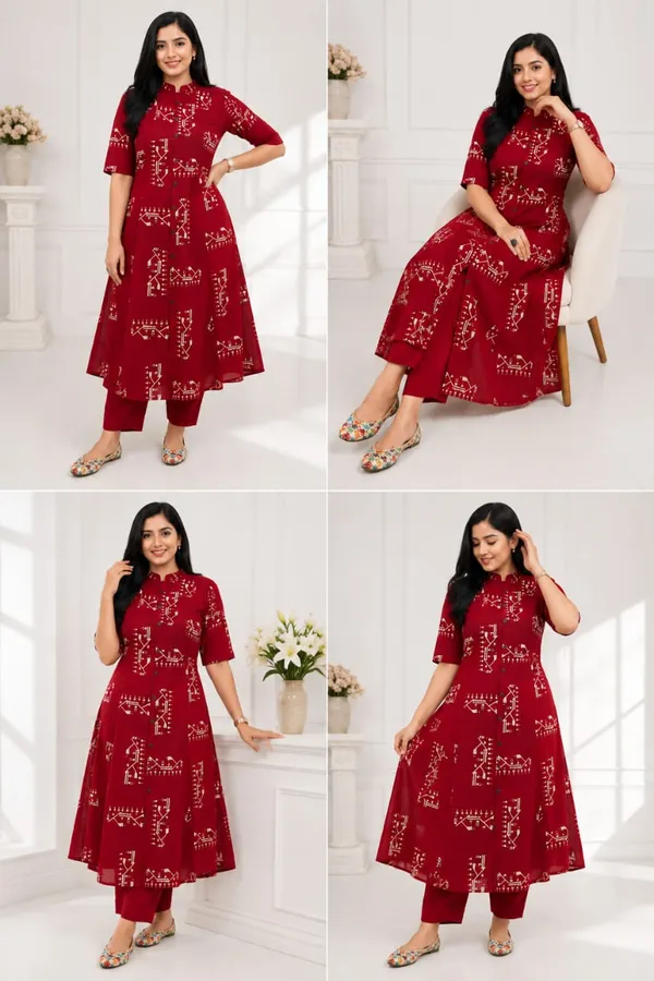 jaipuriSilk_Women’s_Maroon_Printed_A-Line_Kurta_Set_with_Straight_Pants_|_Ethnic_Wear_for_Women