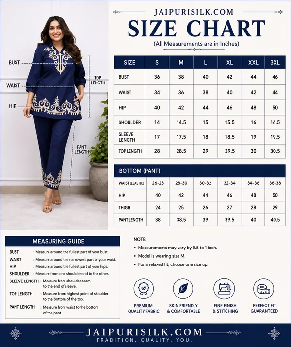 JaipuriSilk_Women’s_Navy_Blue_Embroidered_Kurta_Pant_Set_|_Elegant_Cream_Embroidery_Ethnic_Co-Ord_Set_|_Festive,_Party_&_Traditional_Wear_for_Women